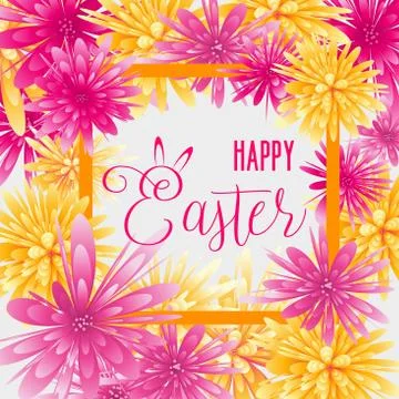 Happy Easter greeting card with abstract flowers and watercolor imitation bac Stock Illustration