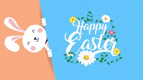 Happy easter greeting card animation featuring cute cartoon bunny popping o.. Stock Footage 338400572