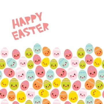 Happy Easter greeting card banner template design. Kawaii colorful blue green Stock Illustration