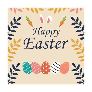 Happy Easter greeting card on beige background. Stock Illustration