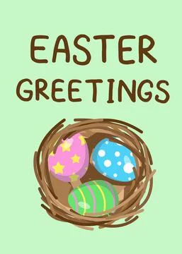 Happy Easter greeting card with bird nest and colorful eggs in it. Spring season Stock Illustration