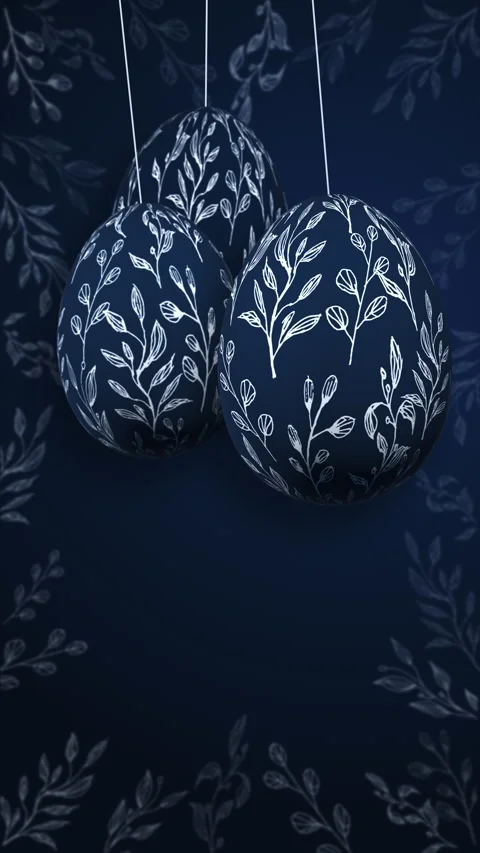 Happy Easter greeting card with blue background. 3d Easter eggs with ornate Stock-Footage 305276481