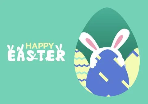 Happy easter greeting card with bunny behind egg Stock Illustration