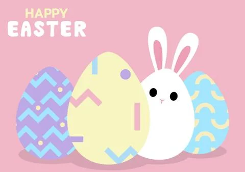 Happy easter greeting card with bunny behind egg Stock Illustration