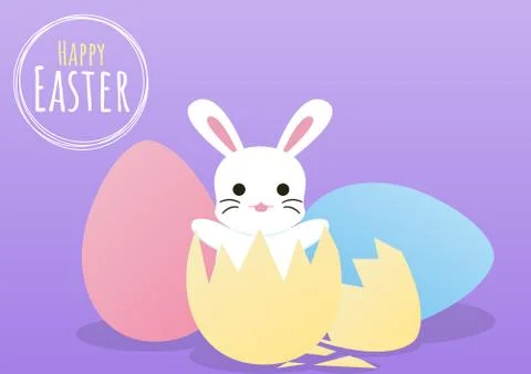 Happy easter greeting card with bunny pop from egg Stock Illustration