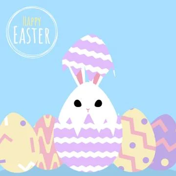 Happy easter greeting card with bunny in egg shell Stock Illustration