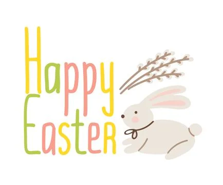 Happy Easter greeting card with bunny and willow branches Illustrazione stock