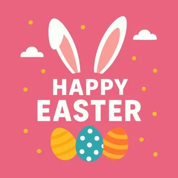 Happy Easter greeting card with bunny ears and eggs Stock Illustration