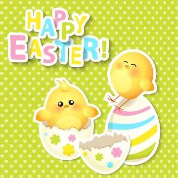 Happy Easter Greeting Card with chikken Stock Illustration