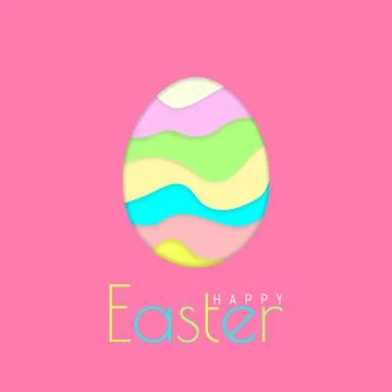 Happy Easter Greeting Card with Color Paper Easter Egg on Pink Background. Ve Stock Illustration