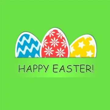 Happy Easter greeting card with colored eggs on green grass background, stock Stock Illustration