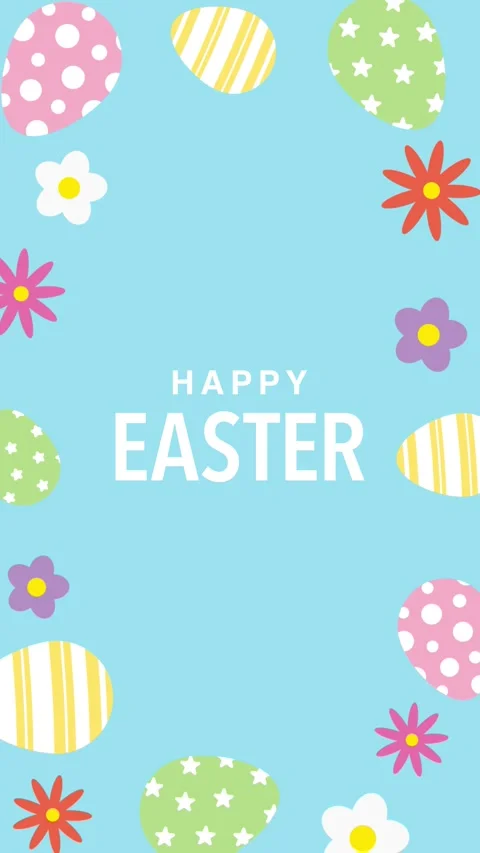 Happy Easter greeting card with colorful eggs and flowers frame Video stock 331122505