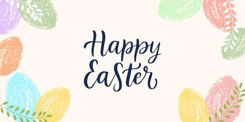 Happy Easter greeting card with colorful eggs. Pastel textured design for s.. Stock Illustration