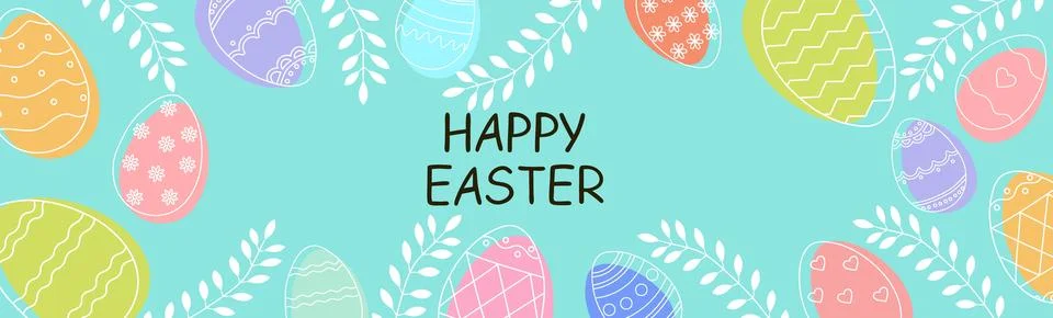 Happy Easter greeting card with colorful eggs. Minimalistic pastel design f.. Stock Illustration