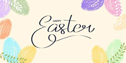 Happy Easter greeting card with colorful eggs. Pastel textured design for s.. 스톡 일러스트