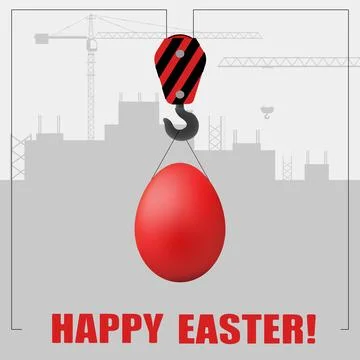 Happy easter greeting card. The crane lifts the painted egg. Stock Illustration