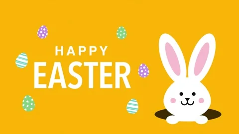 Happy Easter greeting card with cute white bunny and colorful eggs. Stock Footage 330275597