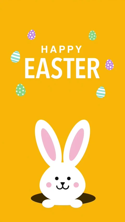 Happy Easter greeting card with cute white bunny and colorful eggs. Vídeo Stock 330275598