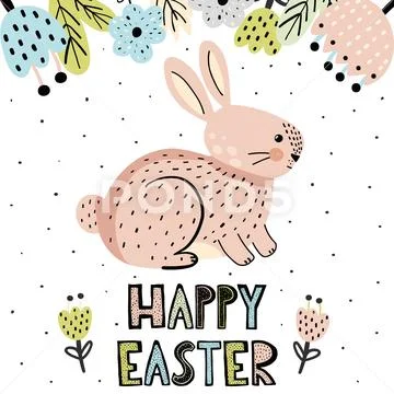 Happy Easter Greeting Card With A Cute Bunny