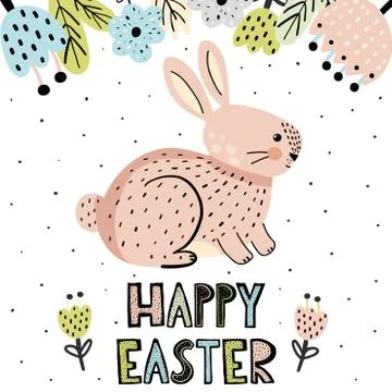 Happy Easter  greeting card with a cute bunny Stock Illustration