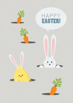 Happy Easter Greeting Card Cute Cartoon Stock Illustration