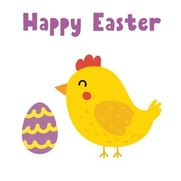 Happy Easter greeting card with a cute chick and egg. Springtime cute chicken Stock Illustration