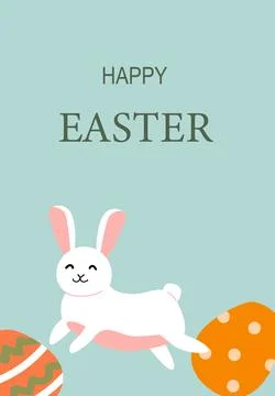Happy easter greeting card with cute bunny and colorful eggs Stock Illustration