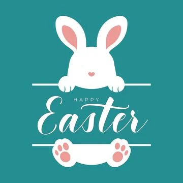 Happy Easter Greeting Card with Cute Bunny Rabbit, Modern Flat Illustration Stock Illustration
