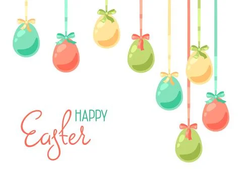 Happy Easter greeting card. Cute eggs with bows for traditional celebration. Stock Illustration