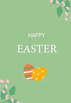 Happy easter greeting card with decorative eggs and floral corners Stock Illustration