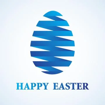 Happy Easter Greeting Card Design with Blue Gradient Ribbon Easter Egg, stock Stock Illustration