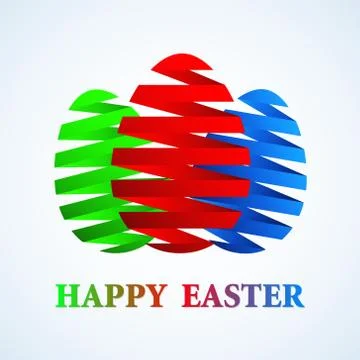 Happy Easter Greeting Card Design with Colored Gradient Ribbon Easter Eggs, s Stock Illustration