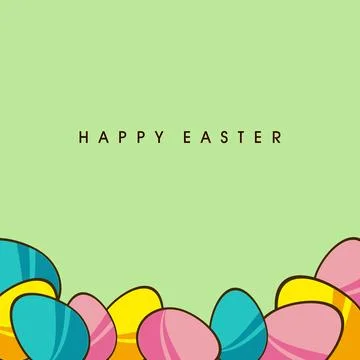 Happy Easter Greeting Card Design with Colorful Painted Eggs Decorated on G.. Stock Illustration
