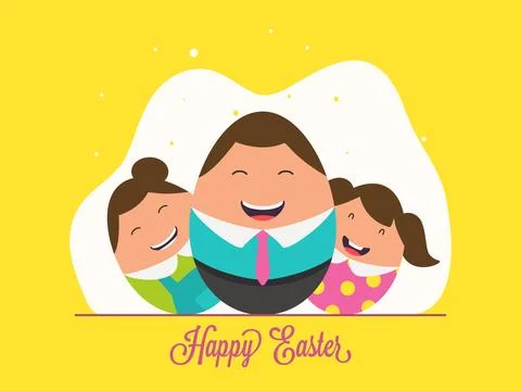 Happy Easter Greeting Card Design with Cute Egg Family Character Illustration Stock Illustration