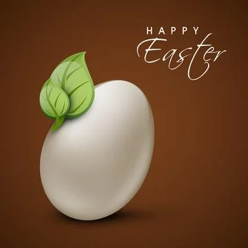 Happy Easter Greeting Card Design with Egg and Green Leaf on Glossy Brown B.. Stock Illustration