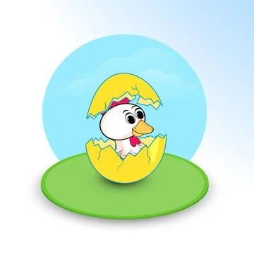 Happy Easter Greeting Card Design with Newborn Chicken Coming Out of Egg Il.. イラスト素材