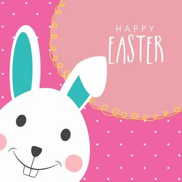 Happy Easter Greeting Card design with Cute Bunny Cartoon Illustration. Stock Illustration