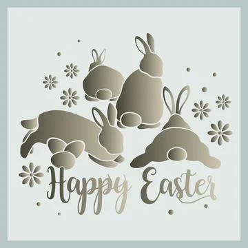 Happy easter greeting card with different bunnies and flowers Stock Illustration