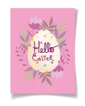 Happy easter greeting card dotted egg floral decoration Stock Illustration