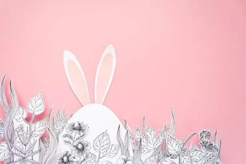 Happy Easter greeting card with drawing grass Stock Photos