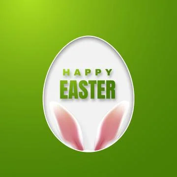 Happy Easter Greeting Card with Easter Bunny. Color Paper Easter Egg on Green Illustrazione stock