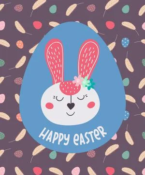 Happy Easter. Greeting card with Easter bunny and eggs. Stock Illustration