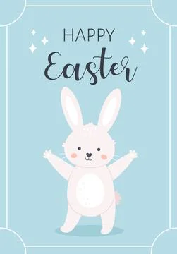 Happy Easter greeting card with Easter bunny. Hand drawn vector illustration Иллюстрация