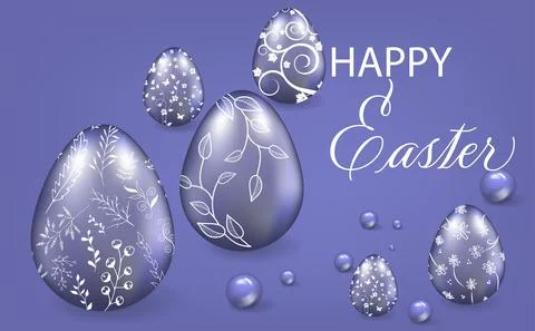 Happy Easter, greeting card. Easter background in purple, patterned Easter eg イラスト素材