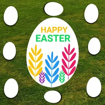 Happy Easter greeting card with easter eggs on green grass Illustration