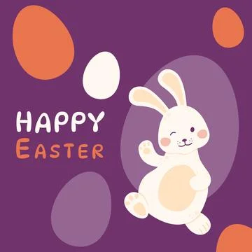Happy Easter greeting card. Easter bunny waves his paw and smiles. Stock Illustration