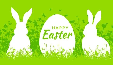 Happy Easter greeting card with Easter egg and bunnies Stock Illustration