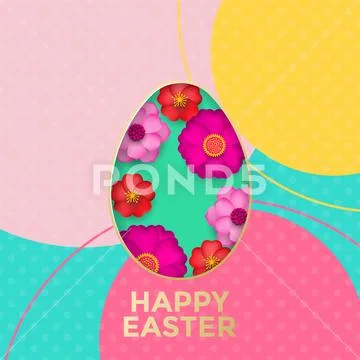 Happy Easter greeting card of egg paper cut decoration for Easter Hunt or He Stock Illustration