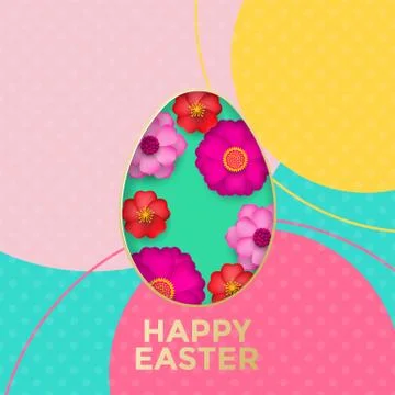 Happy Easter greeting card of egg paper cut decoration for Easter Hunt or He  Illustrazione stock