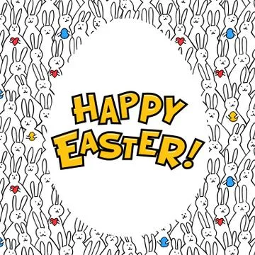 Happy Easter greeting card. Egg with happy easter inscription on bunny pattern Stockillustratie